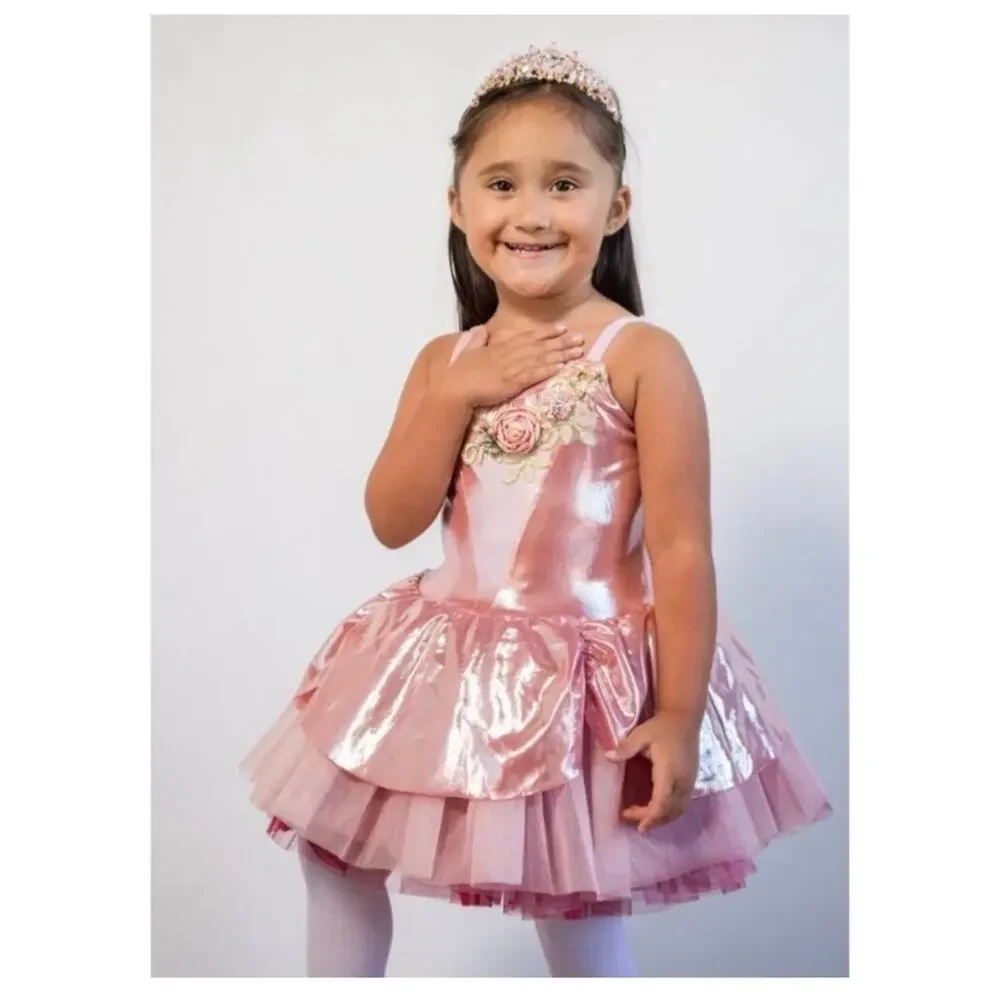 Tutu School pink metallic tulle ballet dress costume